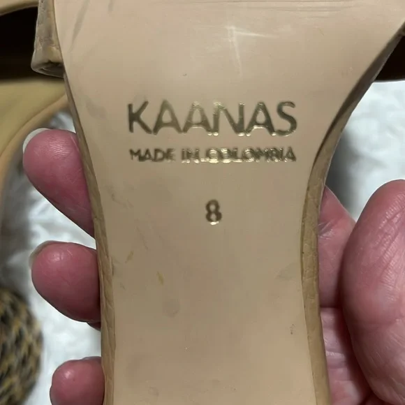 Kaanas Tobago Tan Leather Multicolor Braid Wrapped Block Heel Slides Sandals 8 - Picture 5 of 9